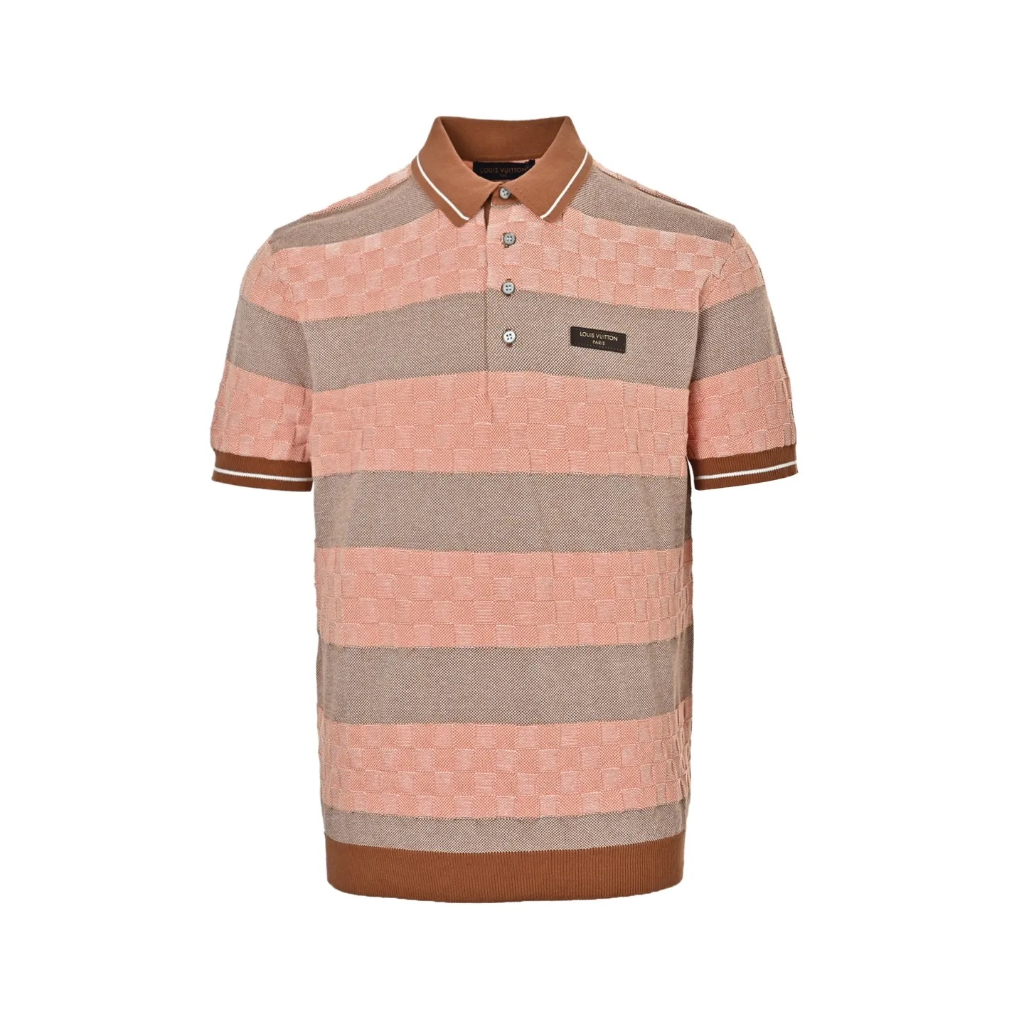 Louis Vuitton/Louis Vuitton 26ss leather striped checkerboard knitted Polo short sleeves